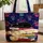 Sleeping Black Cat Books Teacup Night Sky - Cat Lover Book Lover Gift Quilted Tote Bag - 1