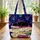 Sleeping Black Cat Books Teacup Night Sky - Cat Lover Book Lover Gift Quilted Tote Bag - 3