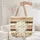 Striped Background Bunnies Nuzzling Floral Wreath Name - Everyday Lifestyle Gift Quilted Tote Bag - 5