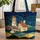 Starry Night Sky Swirls Lighthouse Cottage - Everyday Essentials Gift Quilted Tote Bag - 1