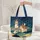 Starry Night Sky Swirls Lighthouse Cottage - Everyday Essentials Gift Quilted Tote Bag - 5