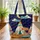 Three Tipi Structures Clouds Crescent Sun Night Sky Name Sign - Home Decor Gift Quilted Tote Bag - 3