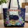 Fluffy Black Cat Vintage Books Hydrangeas - Cat Lover Home Decor Gift Quilted Tote Bag - 1