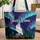 White Owl Pine Trees Aurora Borealis Night Sky - Fantasy Fan Gift Quilted Tote Bag - 1