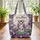 Owl Lotus Lily Pad Personalized Name Floral Wreath - Wildlife Lover Gift Quilted Tote Bag - 3