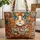 Patchwork Cat Face Boho Floral Vines Personalized - Cat Lover Lifestyle Gift Quilted Tote Bag - 1