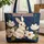 Bunny Magnolia Blossoms Bud Intertwining Vines Leaf Wreath - Nature Lover Gift Quilted Tote Bag - 1