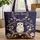 White Owl Starry Night Personalized Name - Wildlife Lover Gift Quilted Tote Bag - 1