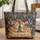 Nuzzling Deer Fawns Wildflower Folk Art Tapestry - Wildlife Lover Gift Quilted Tote Bag - 1