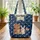 Navy Star Bear Bunny Red Flag Name - Nursery Room Decor Gift for Child Quilted Tote Bag - 3