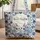 Two Bunnies Floral Wreath Blue Teal Flowers Leaves - Everyday Tote Nature Lover Gift Quilted Tote Bag - 1