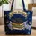 Black Cat Antique Books Hydrangea Night Sky Stars - Cat Lover Gift for Book Lover Quilted Tote Bag - 1