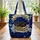 Black Cat Antique Books Hydrangea Night Sky Stars - Cat Lover Gift for Book Lover Quilted Tote Bag - 3