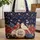 Personalized Nuzzling Cardinal Finch Birds Roses Maple Leaves - Home Decor Gift Quilted Tote Bag - 1