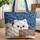 Fluffy White Pomeranian Dog Snowy Landscape Swirling Snowdrifts Winter Dog Lover Gift Quilted Tote Bag - 1
