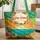 Personalized Name Floral Wreath Tropical Palm Trees Sunset Ocean - Summer Vacation Gift Quilted Tote Bag - 1