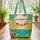 Personalized Name Floral Wreath Tropical Palm Trees Sunset Ocean - Summer Vacation Gift Quilted Tote Bag - 3