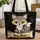 Fox Starry Night Glowing Stars Curved Scroll - Wildlife Lover Gift Quilted Tote Bag - 1