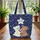 White Brown Bears Red White Blue Roses Personalized Name Star Independence Day Gift Quilted Tote Bag - 3
