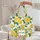Yellow Roses Green Leaves White Background Scrollwork - Floral Lover Gift Quilted Tote Bag - 5