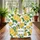 Yellow Roses Green Leaves White Background Scrollwork - Floral Lover Gift Quilted Tote Bag - 3