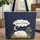 Sleeping Sheep Crescent Moon Cloud Name Bubble Wildflowers Navy Stars - Wildlife Lover Gift Quilted Tote Bag - 1