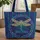 Golden Wing Jeweled Dragonfly Floral Wreath - Personalized Gift for Dragonfly Lover Quilted Tote Bag - 1