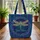Golden Wing Jeweled Dragonfly Floral Wreath - Personalized Gift for Dragonfly Lover Quilted Tote Bag - 3