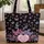 Scattered Ornate Butterflies Floating Heart Leaf Accents Black Background Everyday Tote Quilted Tote Bag - 1