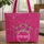 Fuchsia Rose Floral Bouquet Personalized Name Wreath - Everyday Tote Gift Quilted Tote Bag - 1