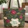 Perching Birds Botanical Flowers Floral Wreath Personalized Name - Nature Lover Gift Quilted Tote Bag - 1