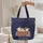 Sleepy Calico Kittens Basket Indigo Night Sky Floral Wreath - Kitten Lover Gift Quilted Tote Bag - 5