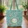Ornate Floral Medallion Flowers Leaves Teal Cream Botanical - Everyday Use Accessory Quilted Tote Bag - 3