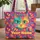 Emerald Eyes Geometric Shapes Cat Floral Wreath - Cat Lover Everyday Tote Quilted Tote Bag - 1