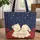 Bear Bunny Nuzzling Red Roses Stars Navy Background - Personalized Everyday Tote Gift Quilted Tote Bag - 1