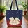 Bear Bunny Nuzzling Red Roses Stars Navy Background - Personalized Everyday Tote Gift Quilted Tote Bag - 3