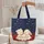 Bear Bunny Nuzzling Red Roses Stars Navy Background - Personalized Everyday Tote Gift Quilted Tote Bag - 5