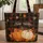 Rustic Plaid Richly Colored Personalized Name Pumpkins Autumn Leaves - Fall Season Gift Quilted Tote Bag - 1