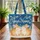 Two Bunnies Nuzzling Cycladic Houses Golden Stars Ocean Waves Sunset - Ocean Lover Gift Quilted Tote Bag - 3