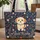 Fluffy Dog Flower Wreath Personalized Name - Botanical Everyday Dog Lover Gift Quilted Tote Bag - 1