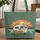 Jumping Fish Camper Trailer Pine Trees Mountain Sunset - Camping Trip Gift Quilted Tote Bag - 1