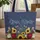 Ornate Dark Blue Cross Sunflowers Wildflowers - Faith Lifestyle Gift Quilted Tote Bag - 1