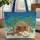 Tropical Tiki Hut Palm Tree Surfboard Ocean Waves Your Name Hibiscus Wreath - Travel Essentials Quilted Tote Bag - 1
