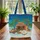 Tropical Tiki Hut Palm Tree Surfboard Ocean Waves Your Name Hibiscus Wreath - Travel Essentials Quilted Tote Bag - 3