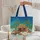 Tropical Tiki Hut Palm Tree Surfboard Ocean Waves Your Name Hibiscus Wreath - Travel Essentials Quilted Tote Bag - 5