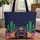 Desert Cactus Succulent Fantasy Flowers Wreath Navy Stars - Everyday Travel Quilted Tote Bag - 1