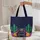 Desert Cactus Succulent Fantasy Flowers Wreath Navy Stars - Everyday Travel Quilted Tote Bag - 5