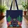 Desert Cactus Succulent Fantasy Flowers Wreath Navy Stars - Everyday Travel Quilted Tote Bag - 3