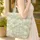 Sage Green Chrysanthemum Leaf Folk Art Floral Medallion - Thoughtful Everyday Gift Quilted Tote Bag - 4