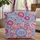 Fuchsia Pink Blossom Central Bouquet Floral Wreath - Boho Lifestyle Everyday Carry Gift Quilted Tote Bag - 1